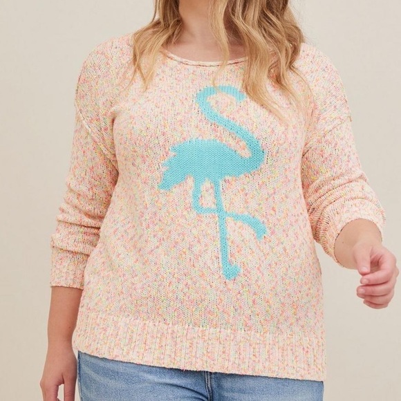 Size 1: Torrid Marled Cotton Flamingo Tunic Sweater - Picture 4 of 6